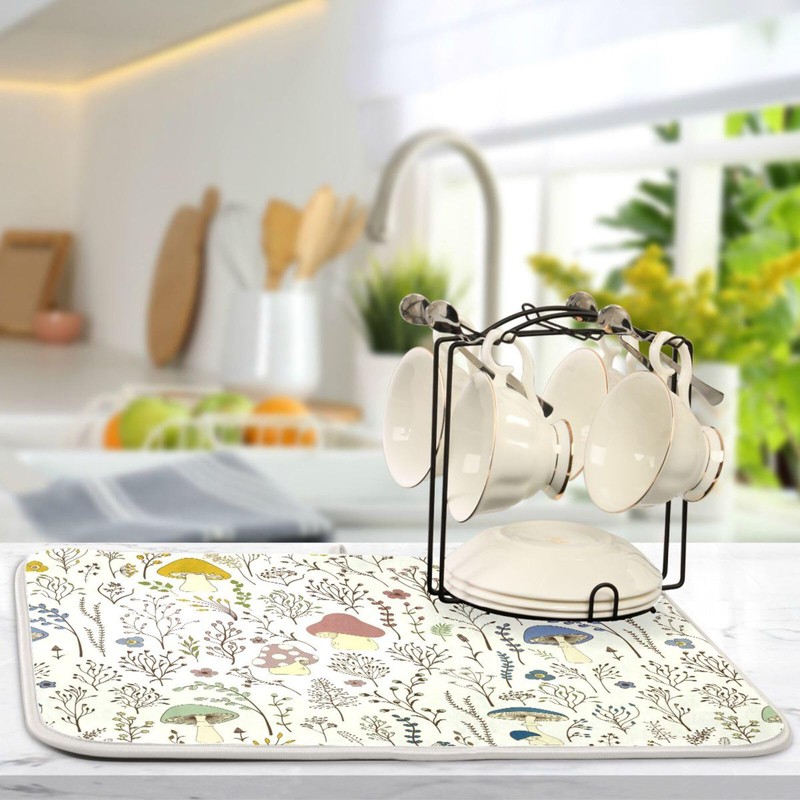 Cute Mushroom Wild Plant Dish Drying Mat for Kitchen Counter