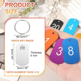 PATIKIL 10PCS Number Tags 1-10, Number Key Tags Aluminum Numbered Keychain Metal Rectangle with Key Rings for Organizer Field Sales Hangers Clothes Labels ID, Silver