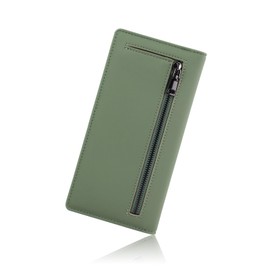 WishLotus Slim Wallet for Women, Bifold PU Leather Long RFID Blocking Wallet Large Capacity Credit Card Wallet with ID Window Coin Zip Pocket Credit Card Holder for Men (Green)