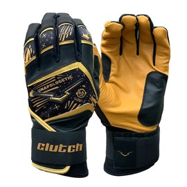 Clutch Sports Apparel Unapologetic Series Cabretta Leather Baseball and Softball Batting Gloves, Padded Stylish Design, Comfortable Grip Knit Finger Fit, Adults and Youth (Black/Gold, X-Large)