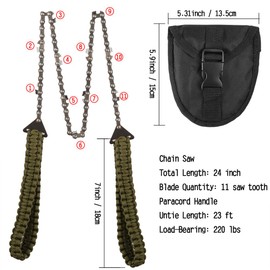 Pocket Chainsaw with Paracord Handle 24 Inches 11 Teeth Folding Chain Hand Saw Fast Wood & Tree Cutting Emergency Survival Gear Best for Camping Backpacking Hiking Hunting