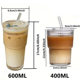 Large Capacity Striped Tumbler with Lid, Multi-Purpose, Hand Wash Only, Reusable Tumbler - Suitable for Cold Drinks, Juice, Coffee - Ideal for Home, Office, Celebrations, Drinkware:_Clear_400ml