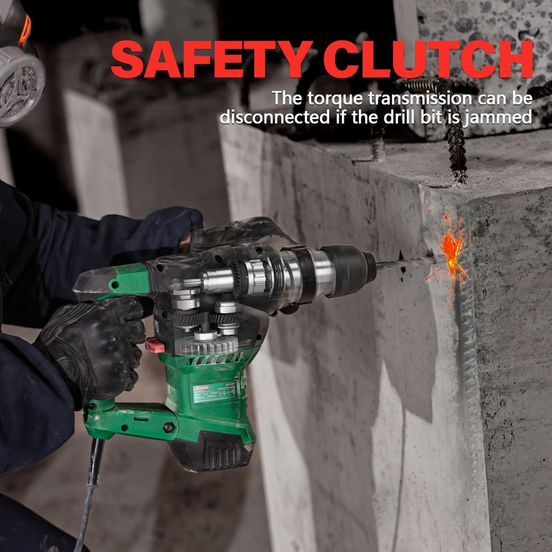 Deshuo 1-1/4" SDS-Plus Rotary Hammer Drill, 12.5 Amp 3 Functions
