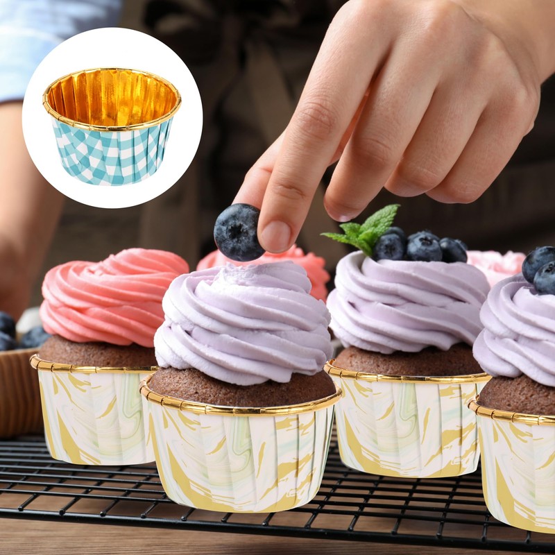 sourcing map 50 Pcs Single-Sided Aluminum Foil Cupcake Liners, Greaseproof