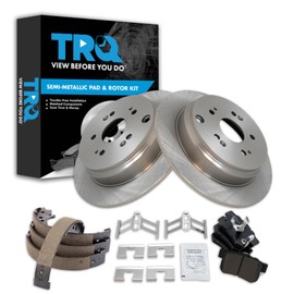 TRQ Rear Brake Pad & Rotor Kit Brake Pads Brake Rotor Parking Brake Shoe Set Semi-Metallic Compatible with 2010-2018 Acura RDX 2007-2016 Honda CR-V