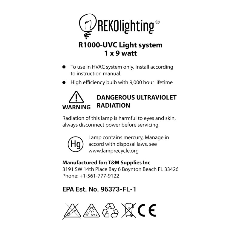 REKO Lighting R1000 Air Purifier Whole House Uv uvc Light