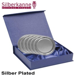 SILBERKANNE 6 Glass Plates Glass Coasters Inside 8 cm Outside 11.5 cm Premium Silver Plated Elegant Silver-Plated Ready to Give as a Gift with Stylish Gift Packaging