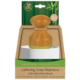 Bamboo Natural Greener Lathering Soap Dispenser with Mini Palm Brush