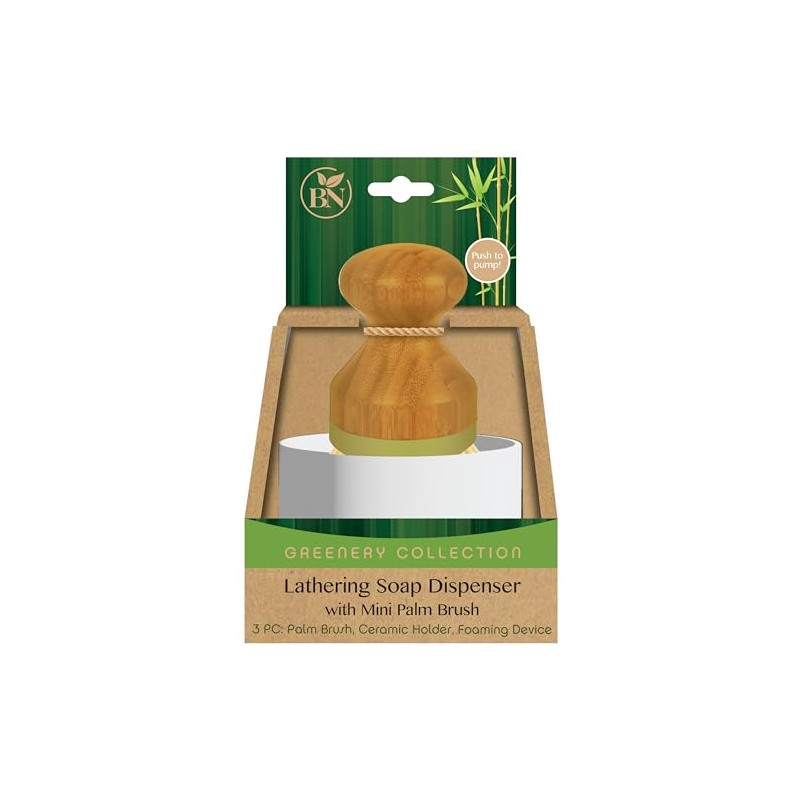 Bamboo Natural Greener Lathering Soap Dispenser with Mini Palm Brush