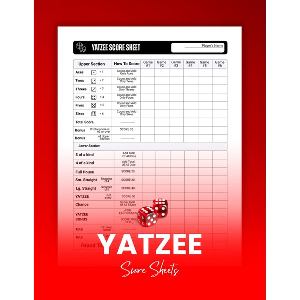 Yatzee Score Sheets: Large Print Scorekeeping Pads for Yahtzee, Yardzee,