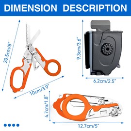 Heavy Duty 6 in 1 Multifunctional Trauma Shears Foldable | Stainless Steel emergency response shears | Survival Shears with Holster | Medical Trauma shears Tactical With Strap Cutter | Orange