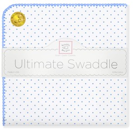 SwaddleDesigns Large Receiving Blanket, Ultimate Swaddle for Baby Boys, Girls, Softest US Cotton Flannel, Best Shower Gift, Made in USA, Blue Classic Polka Dots (Mom's Choice Award Winner)