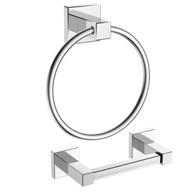 FORIOUS Toilet Paper Holder Wall Mount and Hand Towel Ring Set, SUS 304 Stainless Steel Double Post Pivoting Tissue Roll Holder, Modern Bathroom Hardware Accessories Set, Chrome