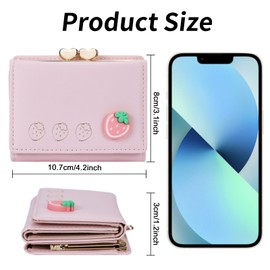 Farcauo Women's Purse Women Flower Purse Women Wallets ID & Card Sleeves Wallets for Women Small Wallet Women Gifts for Women, #L Pink Strawberry Wallet for Women, kawaii