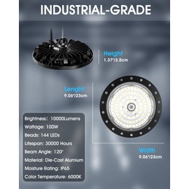 Probapro LED UFO High Bay Lights: 100W UFO Lamp LED High Bay Shop Lighting Fixtures - 6000K 10000LM Commercial Warehouse Garage UFO High Bay Lights 4PACK