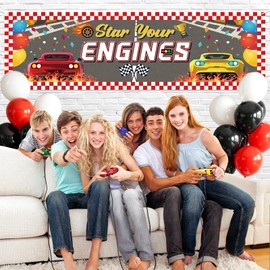 Decoración de fiesta de coche de carreras para aficionados, pancarta colgante a cuadros para carreras temáticas Indy 500 cumpleaños, escuela, evento, fiesta, decoración de juegos de coche, suministros