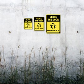 Portrait Round Plus Close The Door Children At Play Wall or Door Sign | Children Safety Signs - Large