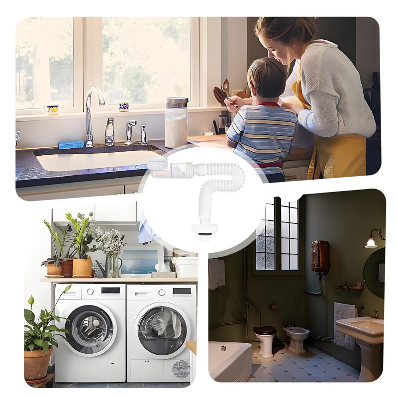 1 1/4 Inch Space-Saving Siphon Washbasin, Sink Drain Fitting, Expandable