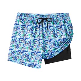 FT FENTENG - Traje de baño para niños con forro de compresión, pantalones cortos elásticos de secado rápido 2 en 1 pantalones cortos de playa, Espacio oceánico, X-Large