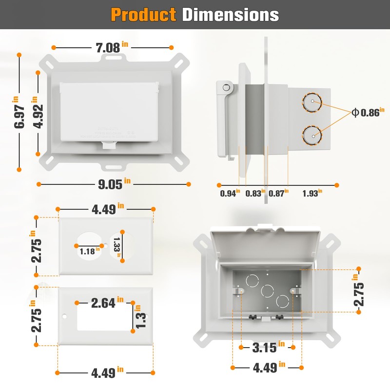 2 Pcs Recessed Outlet Box, DBHS1W-1 Low Profile Electrical Boxes,