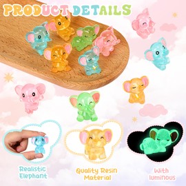 Beeveer 48 Pcs Mini Elephant Animals Luminous Resin Small Animal Figurines Bulk Glow in The Dark Garden Accessories Moss Landscape DIY Terrarium Ornament for Garden Dollhouse Decoration