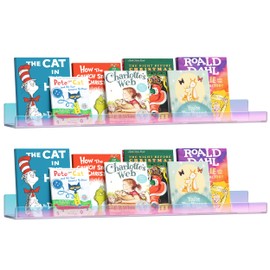 HBlife 36 Inches Floating Shelves Wall Mounted Colorful Acrylic Shelves for Figures, Invisible Floating Bookshelf for Kids and Nursery, 2 Pack (5MM Thick)