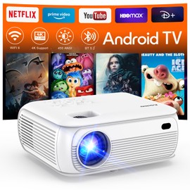 Projector with WiFi and Bluetooth, Mini Projector 4K Support, Outdoor Movie Projector, Zoom & Keystone Projector, Native 1080P Movie, Portable Outdoor Projector, White