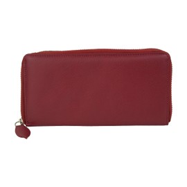 Large Full Leather Women's Wallet with RFID Protection Zip All Around Women's Long Purse Wallet Long LEAS in Real Leather, Red 19.5 x 9.5 x 2 cm (W x H x D), red, Modern