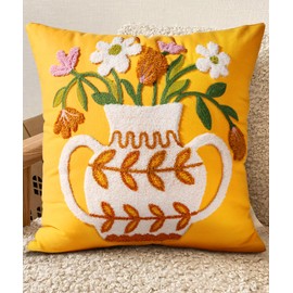 Miss Adola Embroidered Cushion Covers 45 x 45 - Spring Sofa Cushion Cover with Zipper for Couch Bedroom Aesthetic Soft Cotton Decorative Throw Pillow Cases, Floral Vase