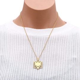 Gsoouas Stainless steel Albanian Eagle Pendant Necklace Ladies and men fashion clavicle chain Two-headed Hawk pendant necklace, Stainless Steel, gem na