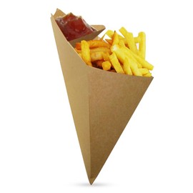 Eco Friendly, Fries Cardboard Cone With Built In Sauce Container, Fry Cone, Extra Large Size K-20, holds 12.5 oz. 100 Cones per package, 22¢ per cone
