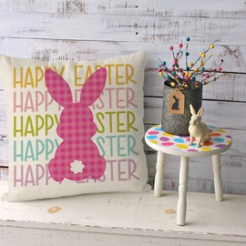 GAGEC Easter Pillow Covers 20x20 Inch Happy Easter Bunny Throw Pillowcase Pink Home Sofa Bedroom Cushion Case Seasonal Modern Decorations