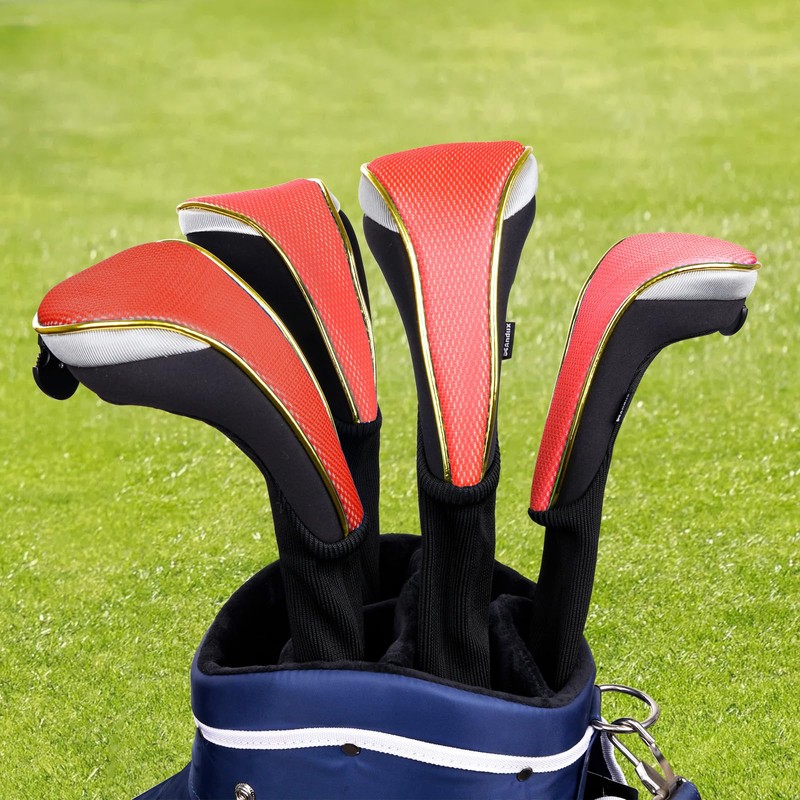 Andux 2Pcs/Set Long Neck Gold Golf Hybrids Club Head Covers