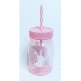 JF- Happy Easter Mason Jar Plastic Bottle w/Lids & Straws 16oz, Water Bottle Tumblers Kids Easter Basket Filler Party Favors Set of 3 Colors Soft Pink, Bright Yellow & Lavender Set of 3