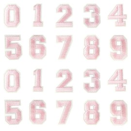 2 Sets Number Patches Set Number Appliques 0-9 Iron On Stickers Sew On Decals Iron On Numbers for Jerseys Varsity Jacket Fabric Embroidered DIY Decorations Craft Project Accessories 2.1 Inch(Pink)
