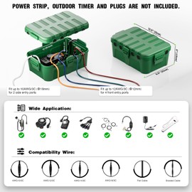 Flemoon IP54 Waterproof Electrical Box, Outdoor Plug Cover Weatherproof, for Outdoor Outlet, Timer, Extension Cord, Power Strip, String Light, Green