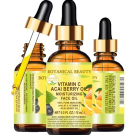 Botanical Beauty VITAMIN C ACAI BERRY FRUIT OIL. Moisturizing, Anti-Aging, Regenerating, Nourishing Face Oil. 20% Vitamin C and 100% Pure Acai Berry Fruit Oil (0.5 Fl Oz (Pack of 1))