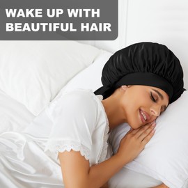 Satin Bonnet for Sleeping with Double Layered, Hair Silk Bonnet Long Wide Band, Tie Large Bonet for Curly Hair Braid