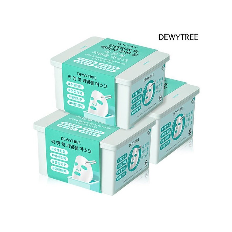 Dewytree 픽앤퀵 뽑아쓰는 마스크팩 30매 X 3개 (화장발/카밍풀/모닝붓기/모이스처풀) Pick &