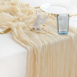 White Table Runner, 90 x 300 cmTable Runners for Dining Table, Wrinkle Texture Design Tablecloth, Cream Table Cover, Perfect for Boho Wedding & Birthday Party Decoration (1 Pack)