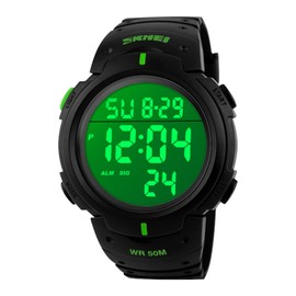 VenSten Mens Digital Sports Watch, Males Waterproof Electronic Military Army Watches Large Analogue Durable Wristwatch-Green