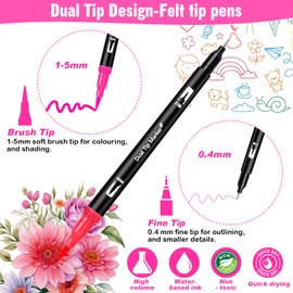 60 Colours Dual Tip Colouring Pens,1-5mm Brush and 0.4mm Felt Tip Pens, Art Markers for Adult Colouring Books Sketching Drwaing