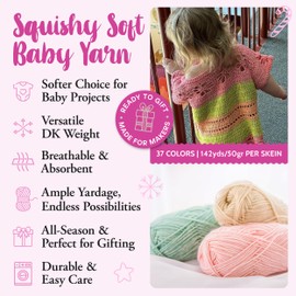 Cotton to The Core Cotton Yarn for Crocheting, 12-Pack (1704 Yds / 600G), Free Patterns, Beginners Friendly - Soft Baby Yarn for Knitting - 3 DK Light Worsted Weight - Blush Pack