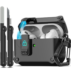 RFUNGUANGO AirPods Pro 2nd /1st Generation Case Cover, Automatic Pop-up Carbon Fiber Case with Secure Lock Clip, Full Body Shockproof Hard Shell Protective Case (2023/2022/2019)-Purple