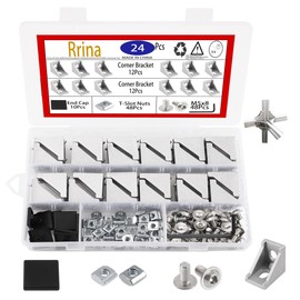 Rrina 24 Sets 2020 Series European Standard Aluminum Profile Connector Set, 24Pcs Corner Bracket, 48Pcs T-Slot Nuts, 48Pcs M5x8 Screw, 10Pcs End Cap, for 6mm Slot Aluminum Profile Accessories