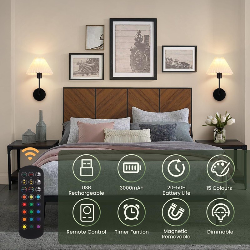 Rechargeable Battery Operated Wall Sconces Sets of 2, 15 Colors
