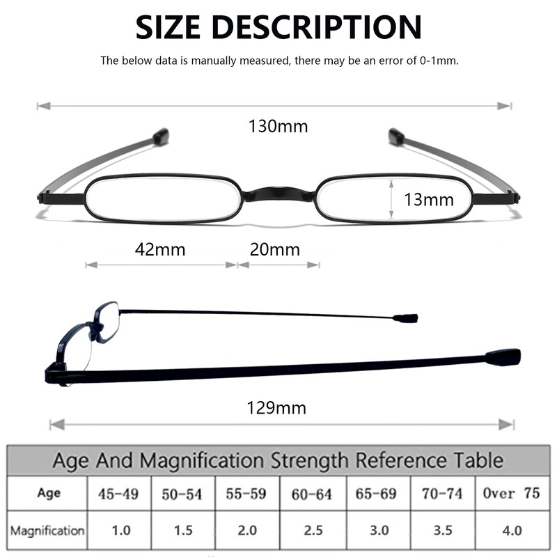 Hubeye 2 Pairs Mini Reading Glasses Ultra thin Metal Lightweight