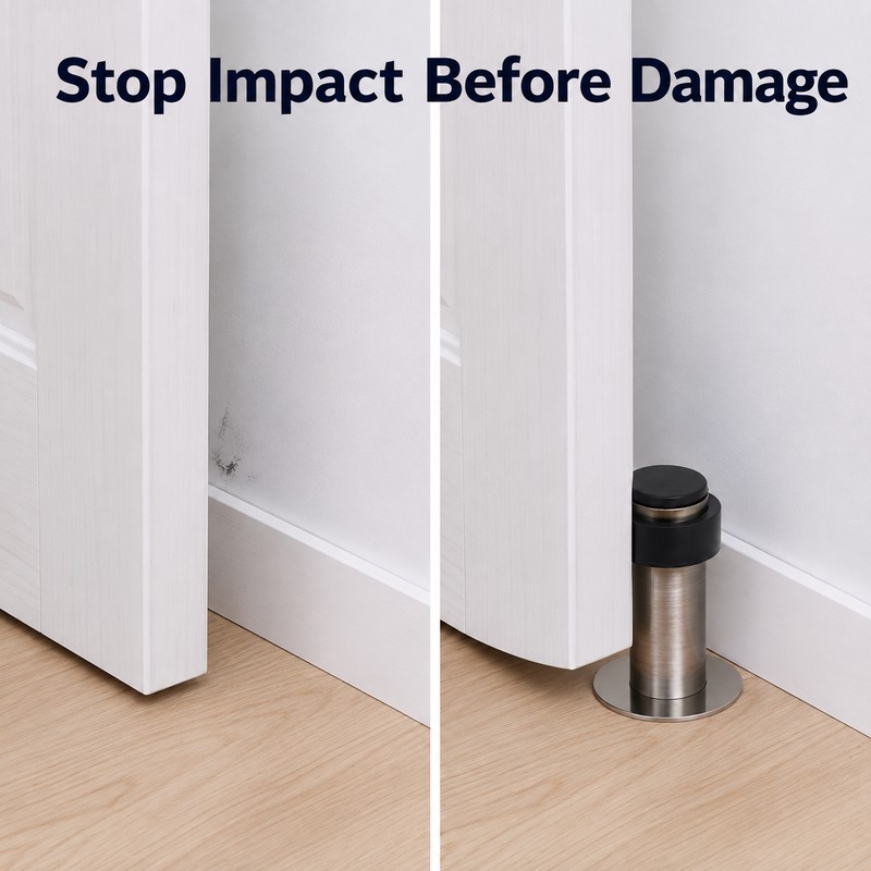 Self-Adhesive Rubber Door Stopper – Stainless Steel Wall Protector with