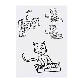 4 x 'Cat Playing Piano' Temporary Tattoos - Water Resistant, Skin-Safe, Non-Toxic Transfers, Mixed Sizes (TO00038735)