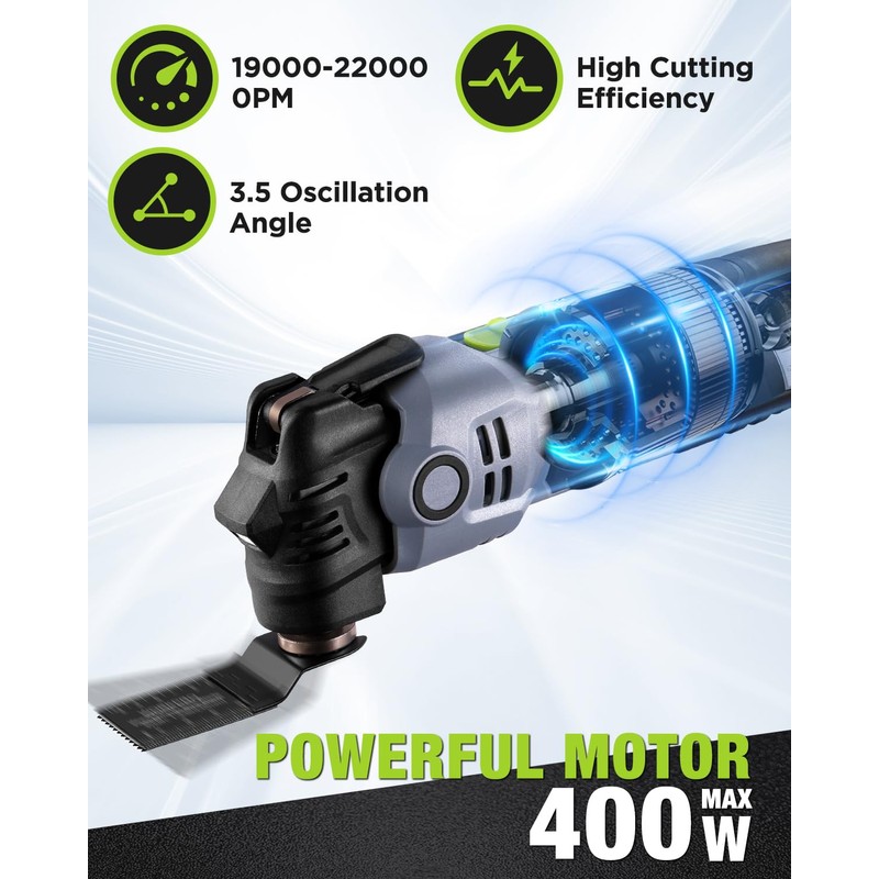 WORKPRO 400W Oscillating Multi-Tool, 6-Speed Corded Power Saw with LED